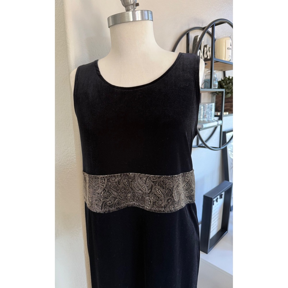 Coldwater Creek Size 12 Black Velvet Paisley‎ Maxi Dress Jacket 2-Pc Set Holiday - Picture 3 of 16